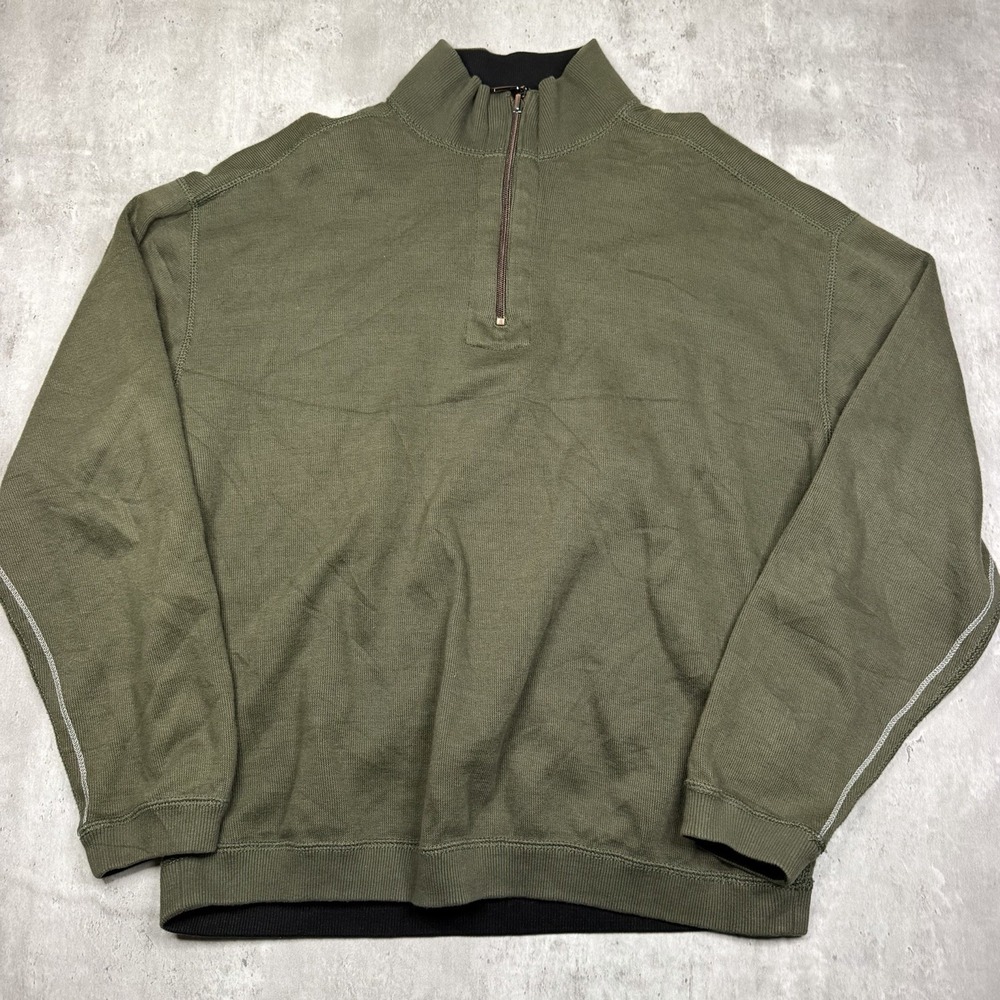 Izod Relaxed Classics Mens M Quarter Zip Pullover Green 100% Cotton Golf